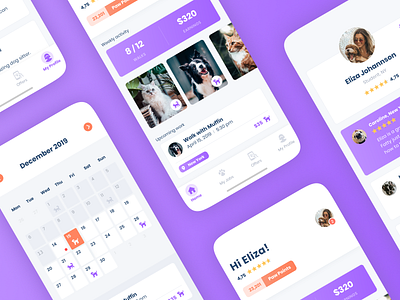 Pet Sitter - Mobile App 🐾 calendar cat dashboard dog mobile mobile app pets points profile review ui ux