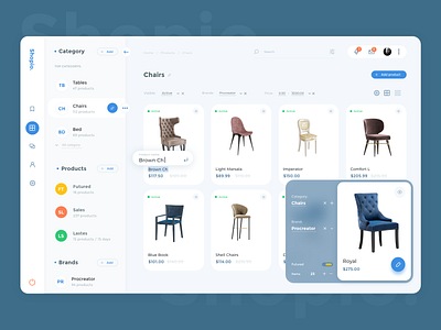 eCommerce Shopio CMS UI design category chairs dashboad dashboard design dashboard ui ecommerce estore ui uidesign uiux