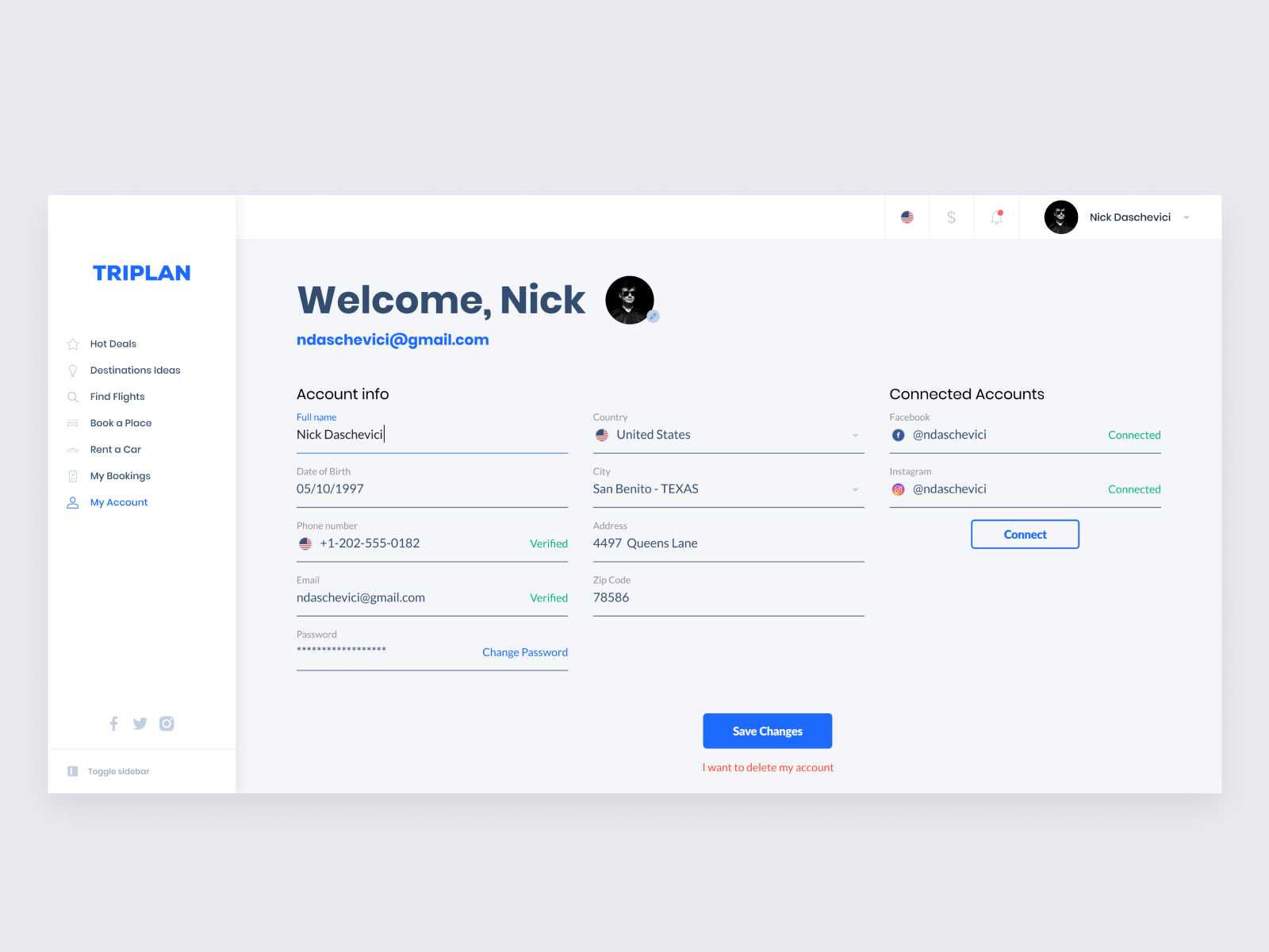 Example of My Profile Page