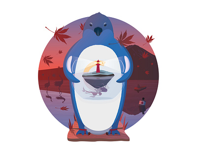 Lighthouse gift crane fuji gin illustration lighthouse maple leaf mount fuji penguin tokio