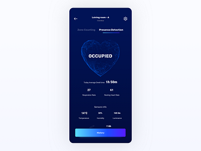 Radar app - room details app app design design detector heart mobile mobile app mobile application mobile ui numbers room settings smart home smart home app smarthome statistics stats ui ux ux design