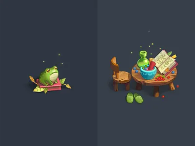 Details of Healer's room 2d art blender frog healer hobtoad illustration interior photoshop potion room table toad wacom intuos witchcraft