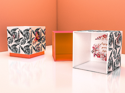 Orange gift boxes 3d box vray box present gift