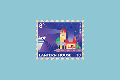 Lantern House postage stamp branding color design graphic house icon illustration lantern postage stamp typography vector