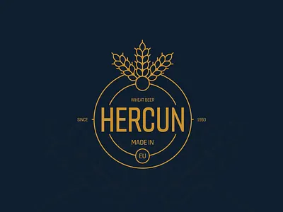 Hercun Beer logo beer beer branding beer label blue brand branding circle etiquette gold identity logo logo design logodesign wheat yellow
