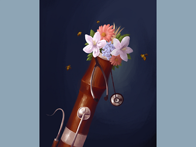 bassoon boquet cover art design digital painting flowers illustration music music art