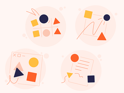 Illustration set – HR Project Advice circle dark blue humane illustration movement orange primary purple shapes simple soft square triangle yellow