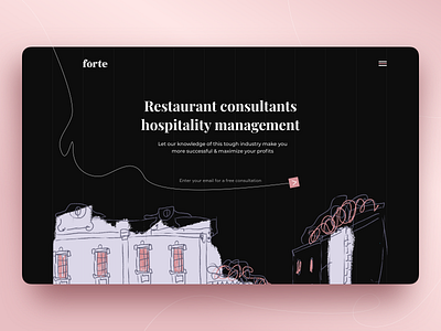 Restaurant consultants hospitality management art black colorful crafted design habitat hbtat hero image illustration landing line logo pink purple raster typography ui ux vector web