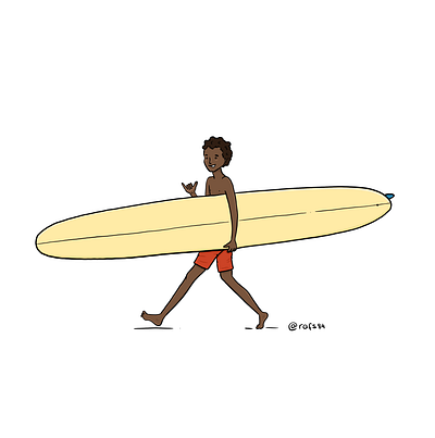 Longboarder heading to the beach cartoon character comic drawing drawings illustration longboard procreate rafsdesign shaka surf surfing