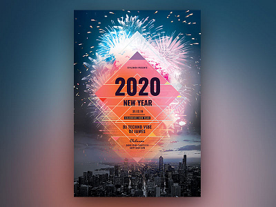 New Year Flyer city design download firework fireworks flyer graphic design new year nye photoshop poster psd skyline template