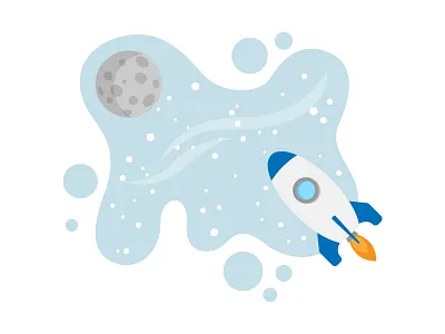 Rocket To The Moon Illustration for Business Cover Expert blue business illustration moon pastels rocket space spaceflight spaceship vector