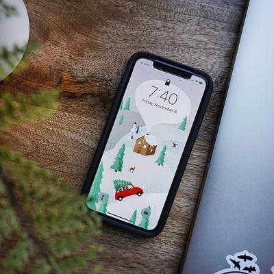 Holiday Phone Wallpaper christmas creation drawing handmade holiday holidays illustration phone procreate wallpaper winter