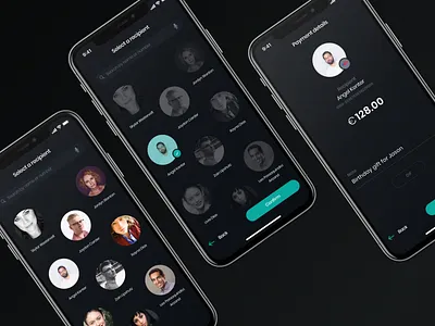 Simple payee selection app app design bank banking banking app dark dark ui ios iphone mobile mockup pay payment