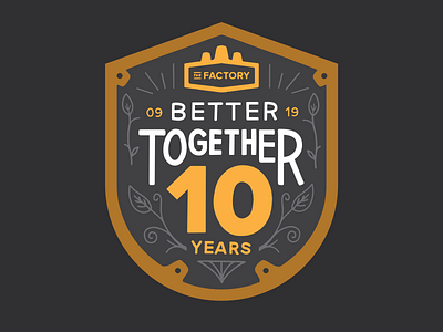 Anniversary Badge, 10-Years 10 anniversary badge badge design design gold grey growth illustration leaves patch procreate seal years