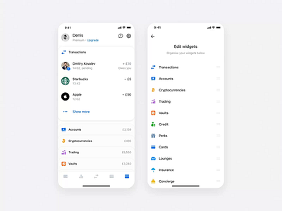 Revolut Widgets animation app app design cards clean dashboard digitaldesign drag and drop finance interaction design minimal mobile overview product design profile transactions ui ux widget widgets