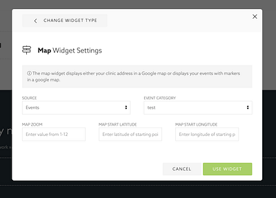 Map Widget Settings feelbettr modal settings settings page widget