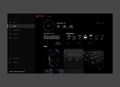 Instagram Dark Mode - Concept Design design instagram instagram design instagram stories ui design uiux ux design ux instagram web design