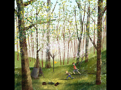 The perfect stick. adventure boys building childrens books fort illustration picture books woods