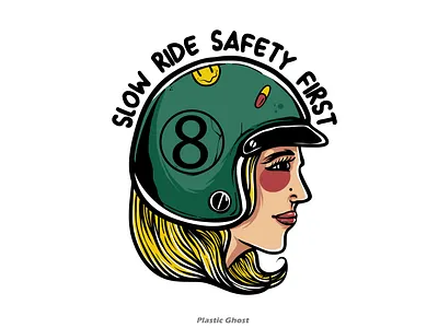 slow ride apparel design artwork biker cartoon design for sale girl illustration merch metal rider riding tshirt design