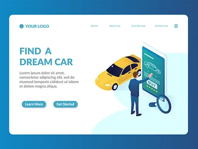 car online shop isometric website landing page template amazing car dealer car shopping design good illustration isometric landing page mobile online shop people phone vector website