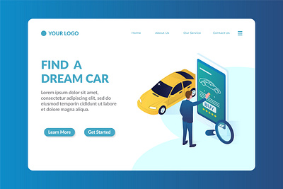 car online shop isometric website landing page template amazing car dealer car shopping design good illustration isometric landing page mobile online shop people phone vector website