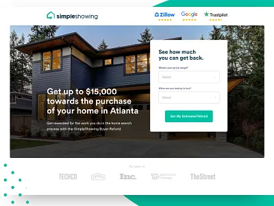 SimpleShowing architecture form landing page lead gen minimal real estate testimonial web design