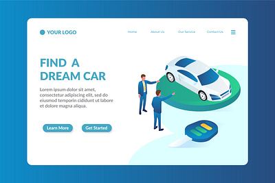 car seller isometric website landing page template 3d amazing business car car dealer cartoon design illustration isometric landing page template vector website work