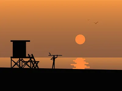 dawn patrol adobe illustrator beach flat design illustrator longboard ocean sunrise surf surfing vector