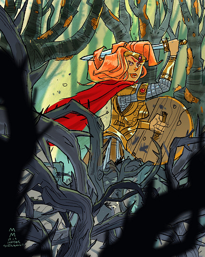 Best of Inktober2k19: Overgrown character design digital art digital illustration fantasy art forest inktober2019 procreate sketch sword warrior