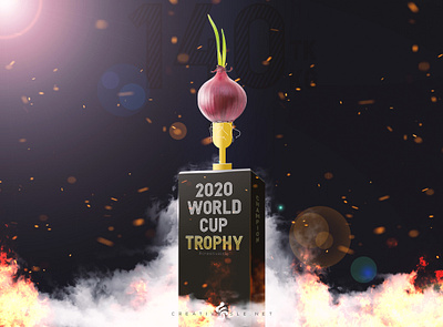 Trophy Design and Presentation with Onion clean composition concept design fantasy fire effect flyer free funny world cup modern onion poster design smoke trophy wallpaper