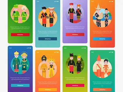 UI and Illustration for iLibrary App clean design colorful culture gradient human illustration indonesia indonesianculture mobile onboarding regional user interface vector
