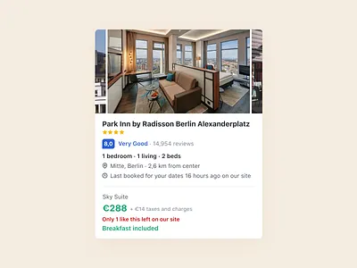 Booking — Hotel card booking booking.com card flight flight booking flight search hotel rating search search results ui