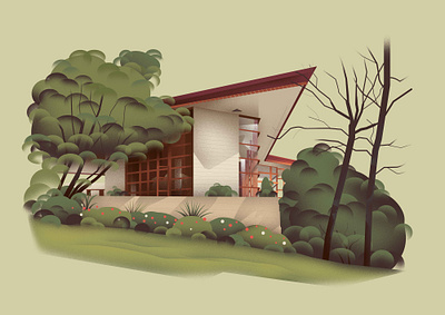 Utah – Don M. Stromquist House (1963) architecture art design home house illustration plants series vector