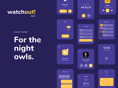 ⌚️ Apple Watch UI Kit | Watchout! Basic adobe xd app apple watch apple watch design dark dark mode dark theme design interfacedesign madewithxd orange purple smartwatch ui ui design ui kit ui8 ux watch