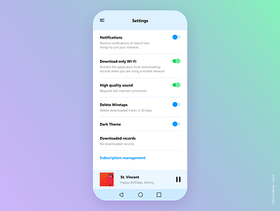 Daily UI Challenge Day 07 - Settings android app challenge dailyui design figma music settings ui ux web