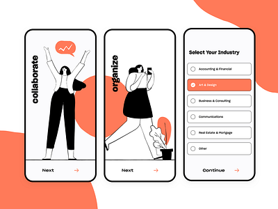 Planning & Collaboration App • Walkthrough and Form app brush clean collaborate collaboration duotone form field forms illustraion industry modern organization organize plan planning productivity app select ui ux walkthrough