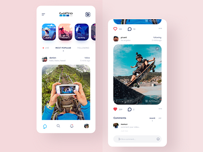 GoPro Social app app ui application design clean app design gopro interaction design minimal app design mobile app social app travel app ui ui ux