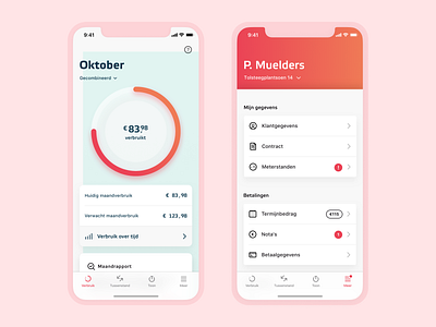 Energy Usage Overview & Self Service Overview – Eneco app app design application circle contextual cards design dutch energy expenses interface ios menu ui usage user interface ux