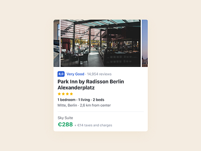 Booking — Hotel card booking booking.com card flight flight search form hotel rating search search results ui