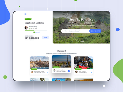 Sharecost Travel ⠿ Work Diary card clean culture design jungle project travel ui vacation website workdiary