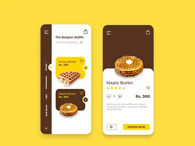 The Belgian Waffles App Concept adobe xd adobexd app ecommerce food and drink food app foodapp mobile app mobile ui sidebar menu waffle waffles