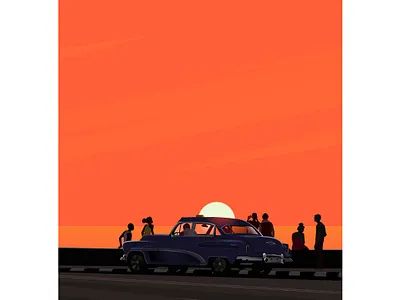 Cuban Evening adobe adobe illustrator art beer cuba design evening fineart gfxmob havana illustration illustrator journey love minimal orange sunset talk vector