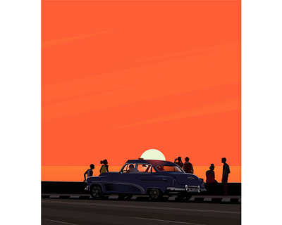 Cuban Evening adobe adobe illustrator art beer cuba design evening fineart gfxmob havana illustration illustrator journey love minimal orange sunset talk vector