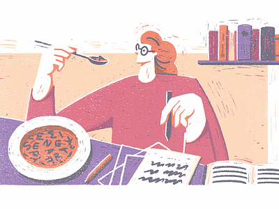 Bilingual education book conceptual editorial flat graphic illustration printmaking texture