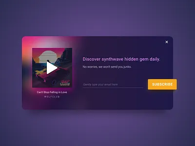 #DailyUI 26 — Subscribe daily daily ui daily ui challenge dailyui dailyuichallenge design form music notification notify player pop up popup subscribe subscribers subscription synthwave ui ux wolfclub