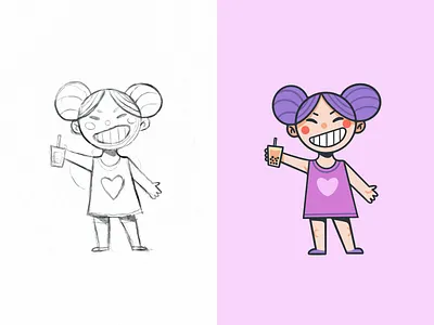 Bobba Girl Mascot beautiful beauty bobba cartoon character cute drink girl grape happy kids line logo love mascot milk pencil purple sketch smile