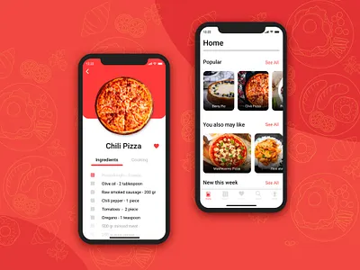 Recipe app ios minimal recipe red ui ux