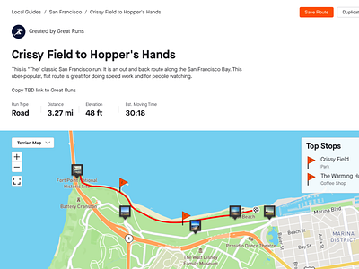 Sponsored Route activity concept design distance elevation map route stops type