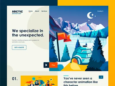 Arctic Animation Homepage arctic branding design flag home page igloo illustration landing page logo logotype mark moon snow star ui ux web web design website winter