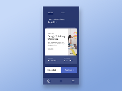 Events App Concept app design card design events explore figma list registration ui ux workshops